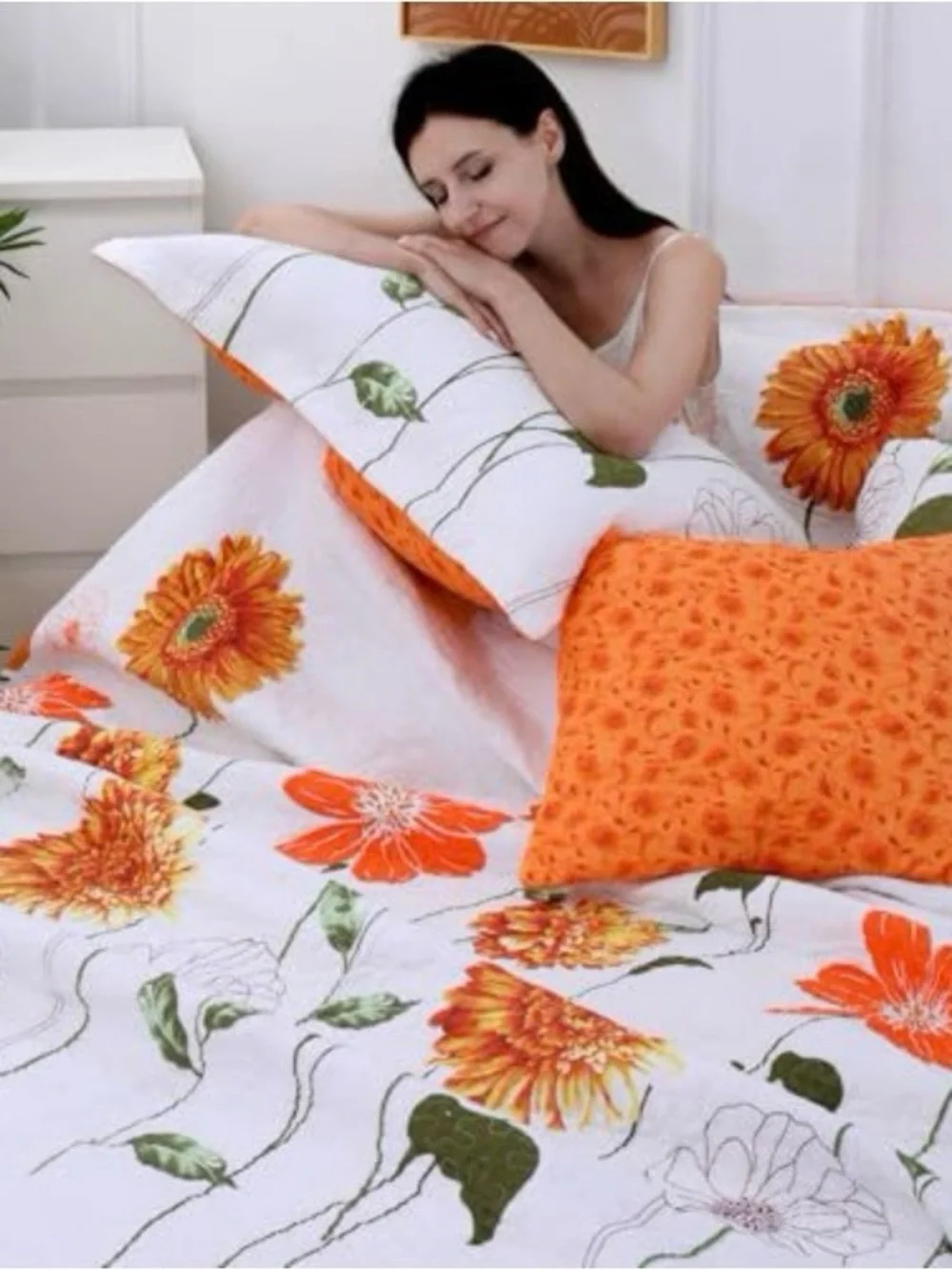 Orange Floral Quilt Set - Home Bedding